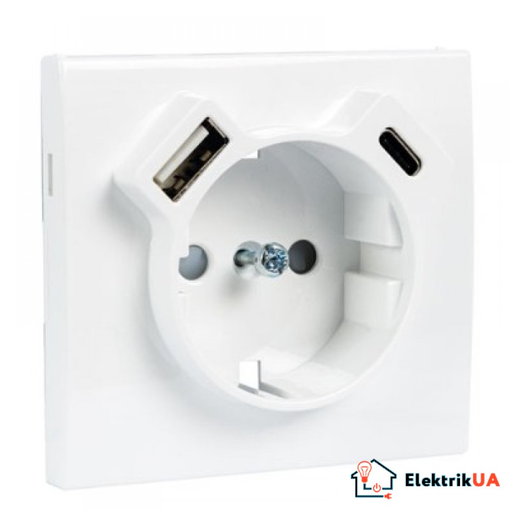 Розетка с заземлением и с двумя USB (тип A та C) Efapel Logus Белый 21137 TBR